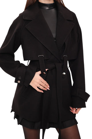 Karina Midi Cashmere Wool Blend Coat In Black