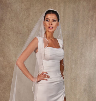 Wavy Beaded Edge Minimalist Wedding Veil- D246 - Glamourous Grace