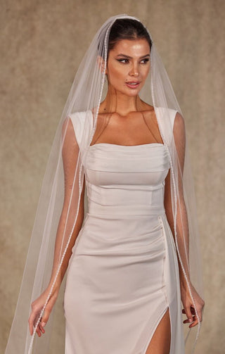 Crystal Knot Beaded Edge Wedding Veil - D250 - Glamourous Grace