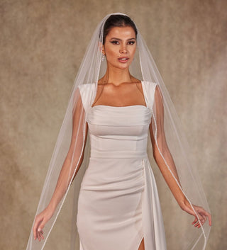 Crystal Knot Beaded Edge Wedding Veil - D250 - Glamourous Grace