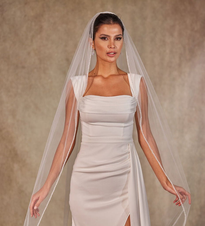 Crystal Knot Beaded Edge Wedding Veil - D250 - Glamourous Grace