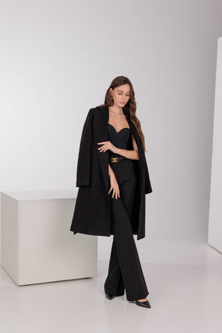 Geneva Classic Wraparound Wool Blend Overcoat in Black