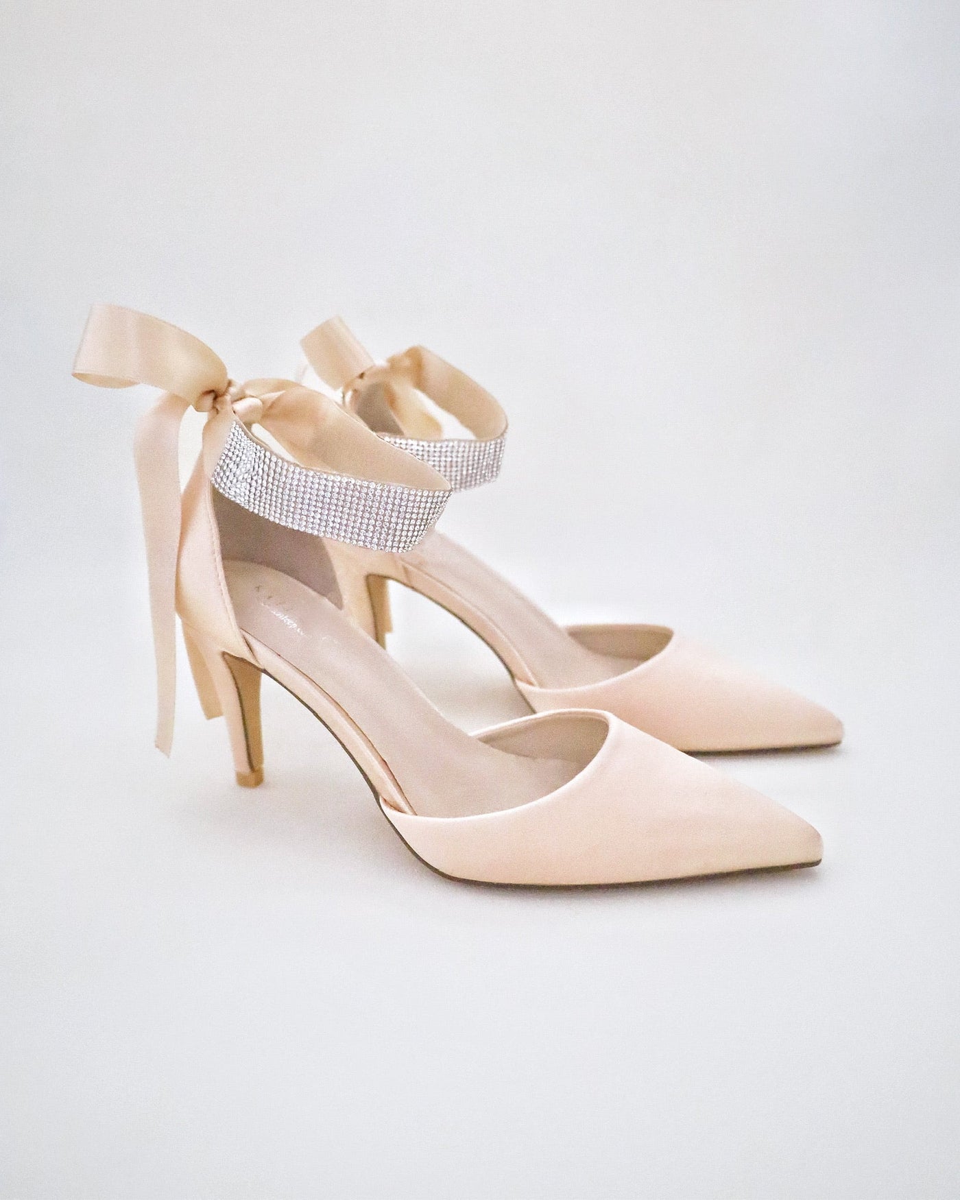 Satin Evening Heels with Rhinestones Strap - Glamourous Grace