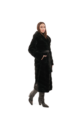 Faux Mink Effect Fur Hooded Coat