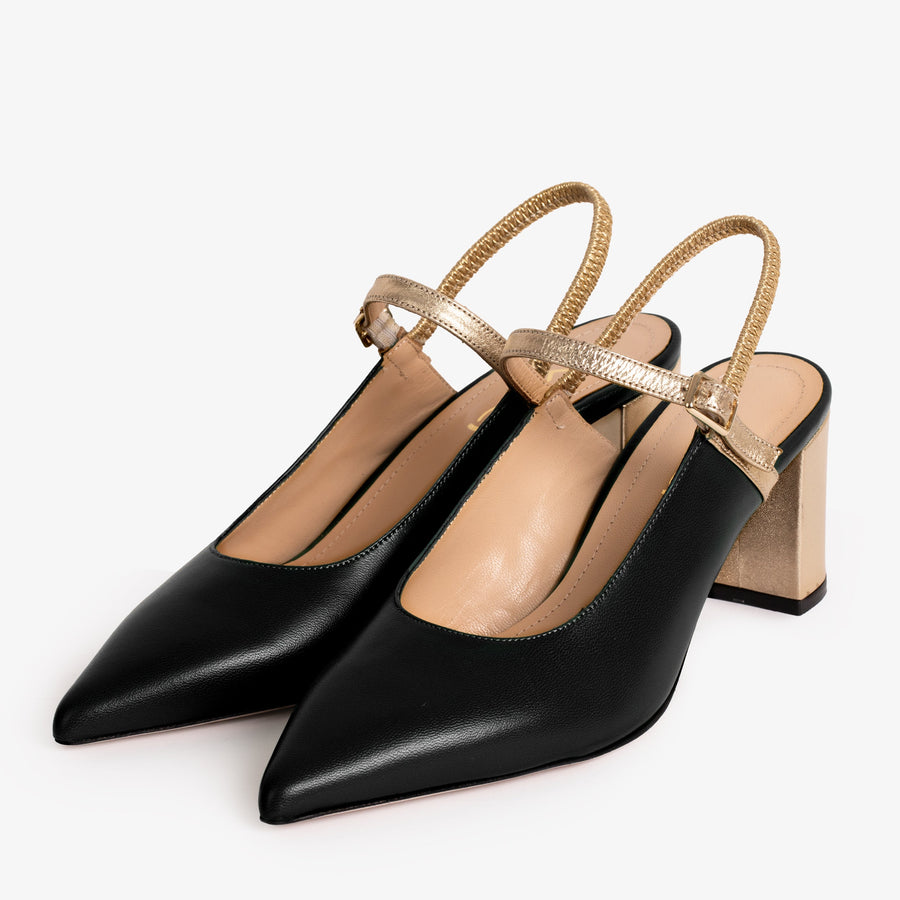 The Pompei Black Leather Slingback Women Sandal - Glamourous Grace