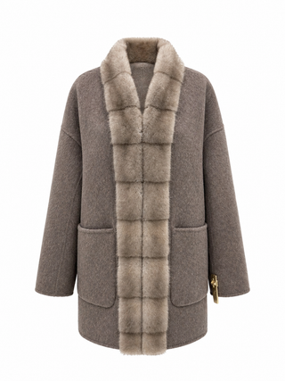 Reversible Genuine Mink Fur Virgin Wool Coat