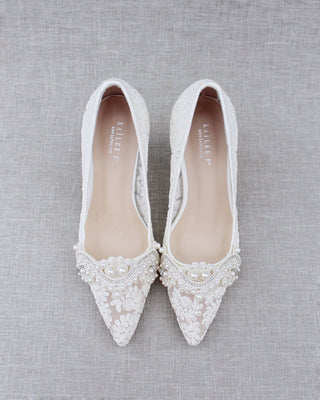 Lace Wedding Heels with Pearl Detail