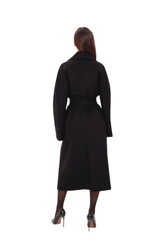 Leroy Classic Wraparound Wool Blend Overcoat in Black