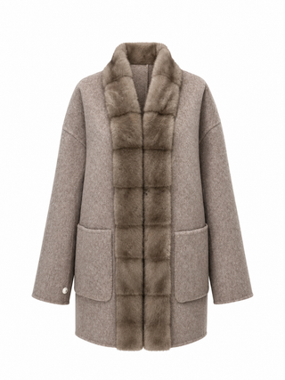 Reversible Genuine Mink Fur Virgin Wool Coat