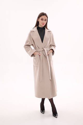Marley Wraparound Wool Cashmere Coat in Nude