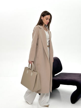Astoria Classic Wraparound Wool Blend Coat in Nude