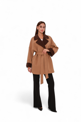 Sandro Cashmere Blend Overcoat in Camel