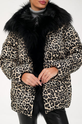 Genuine Fox Leopard Luxe Down Parka