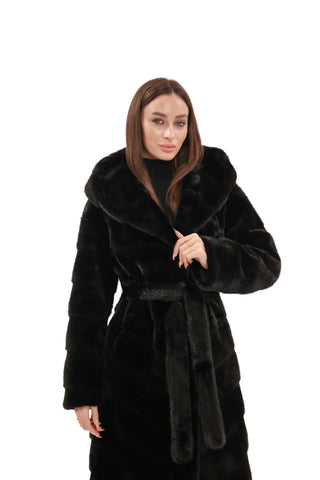 Faux Mink Effect Fur Hooded Coat