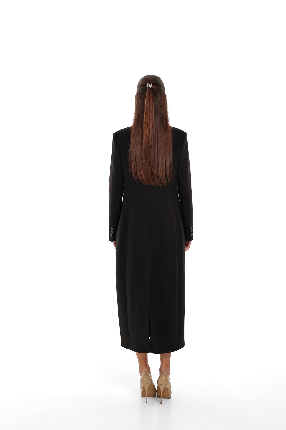Alaska Longline Cashmere Wool Blend Coat in Black