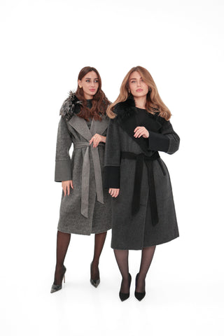 Boston Genuine Silver Fox Cashmere Blend Double-Face Coat in Graphite