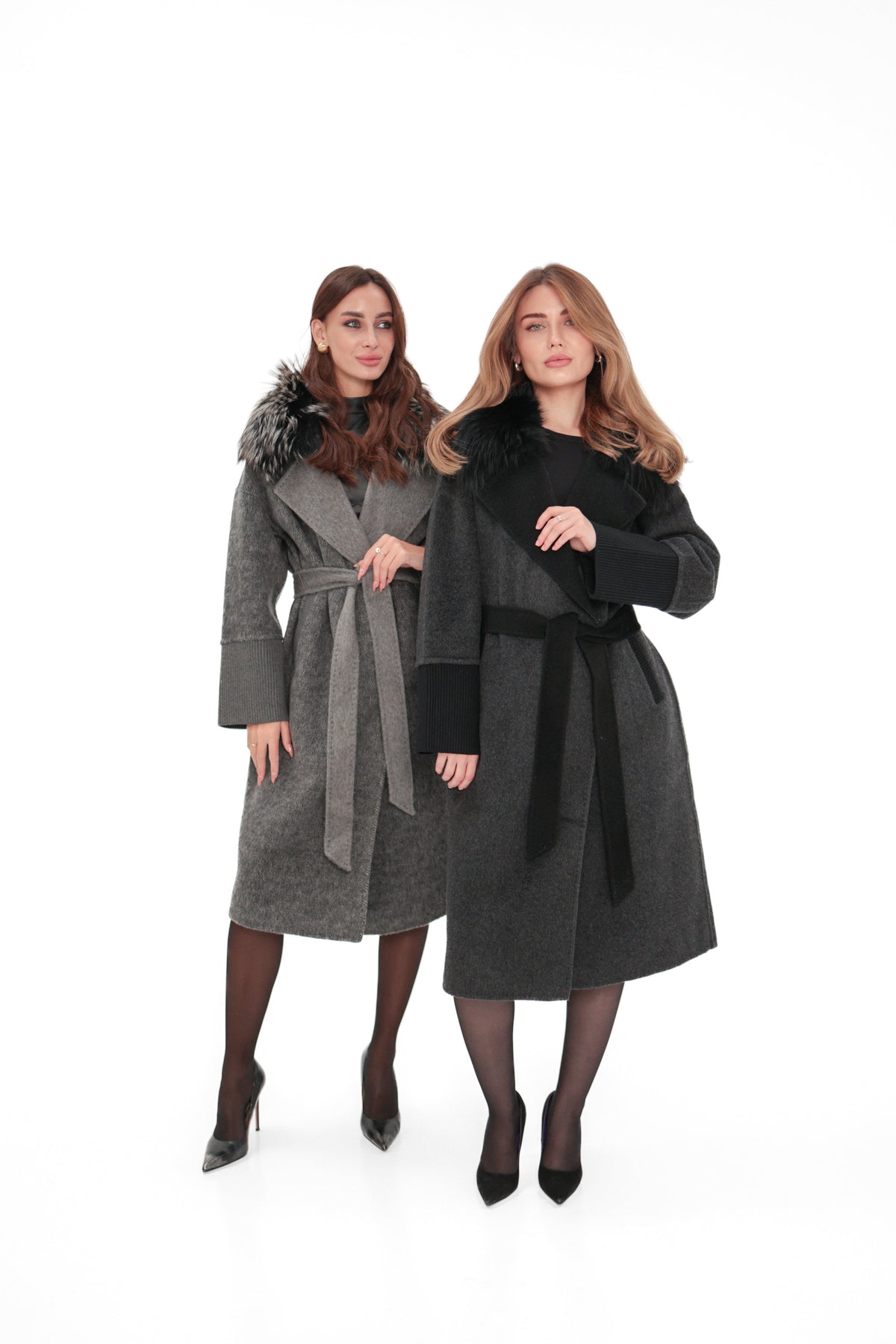 Boston Genuine Silver Fox Cashmere Blend Double-Face Coat in Graphite