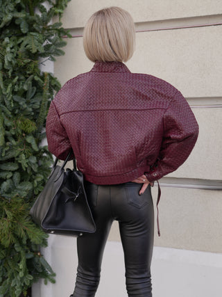 Marlowe Braided Genuine Leather Jacket in Bordeaux