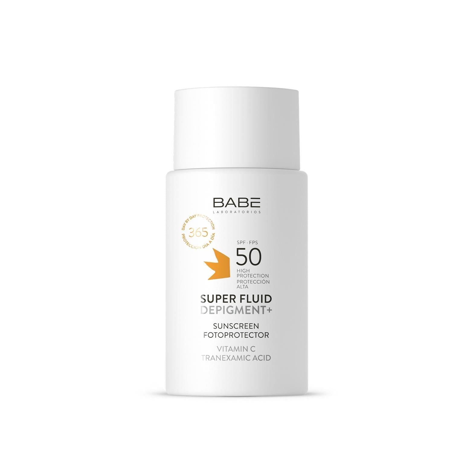 Babe Super Fluid Depigment+ SPF50 Sunscreen: Fade Dark Spots, Prevent Sun Damage - Lightweight, Broad Spectrum Protection, 50ml - Glamourous Grace