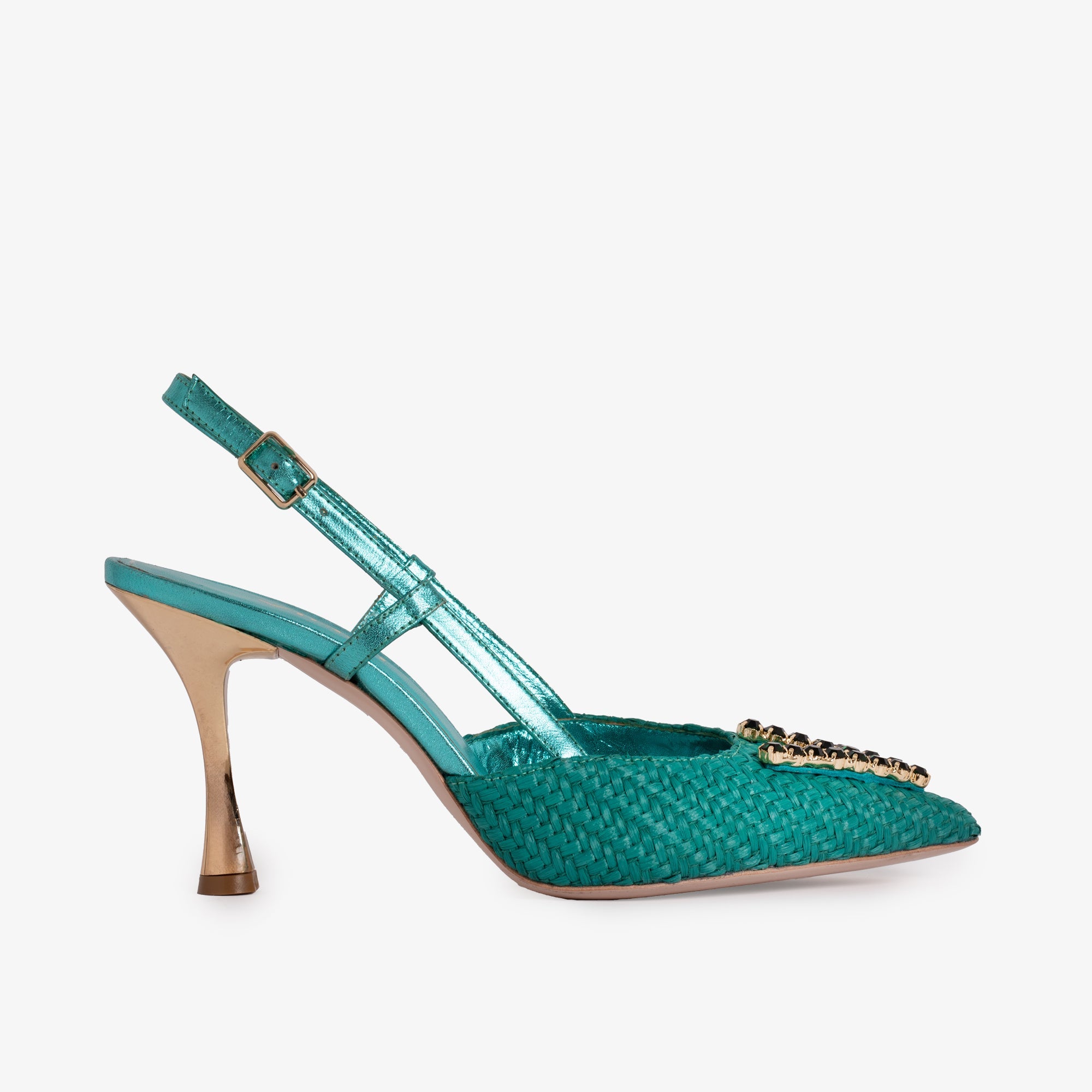 The Luna Turquoise Leather Slingback Women Sandal - Glamourous Grace