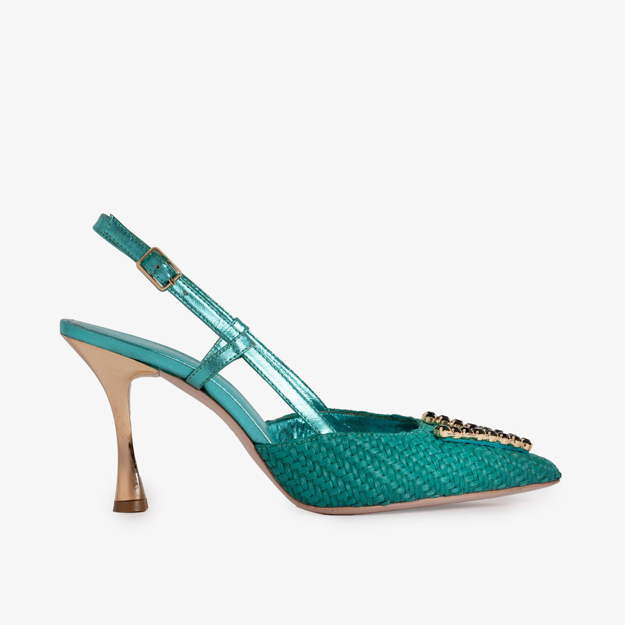 The Luna Turquoise Leather Slingback Women Sandal - Glamourous Grace