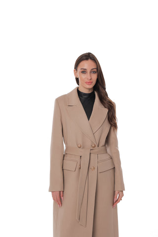 Ellis Tailored Cashmere Wool Coat in Beige