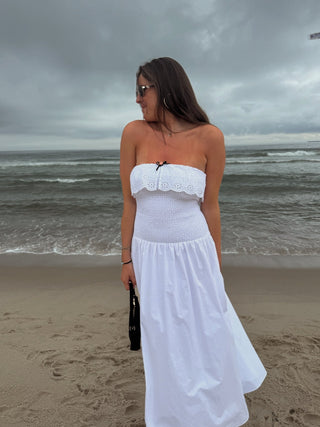 Rosebud Strapless Midi Dress | White - Glamourous Grace