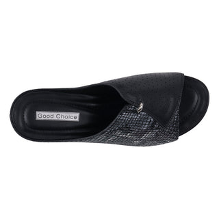 Women's Dacia Black Snake-Skin Wedge Sandals