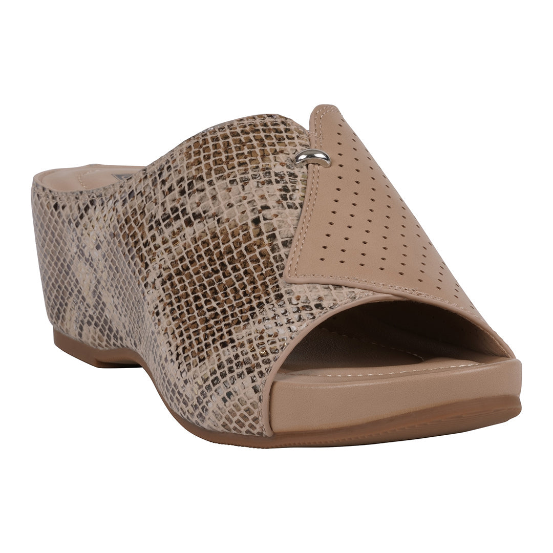 Women's Dacia Tan Snake-Skin Wedge Sandals - Glamourous Grace
