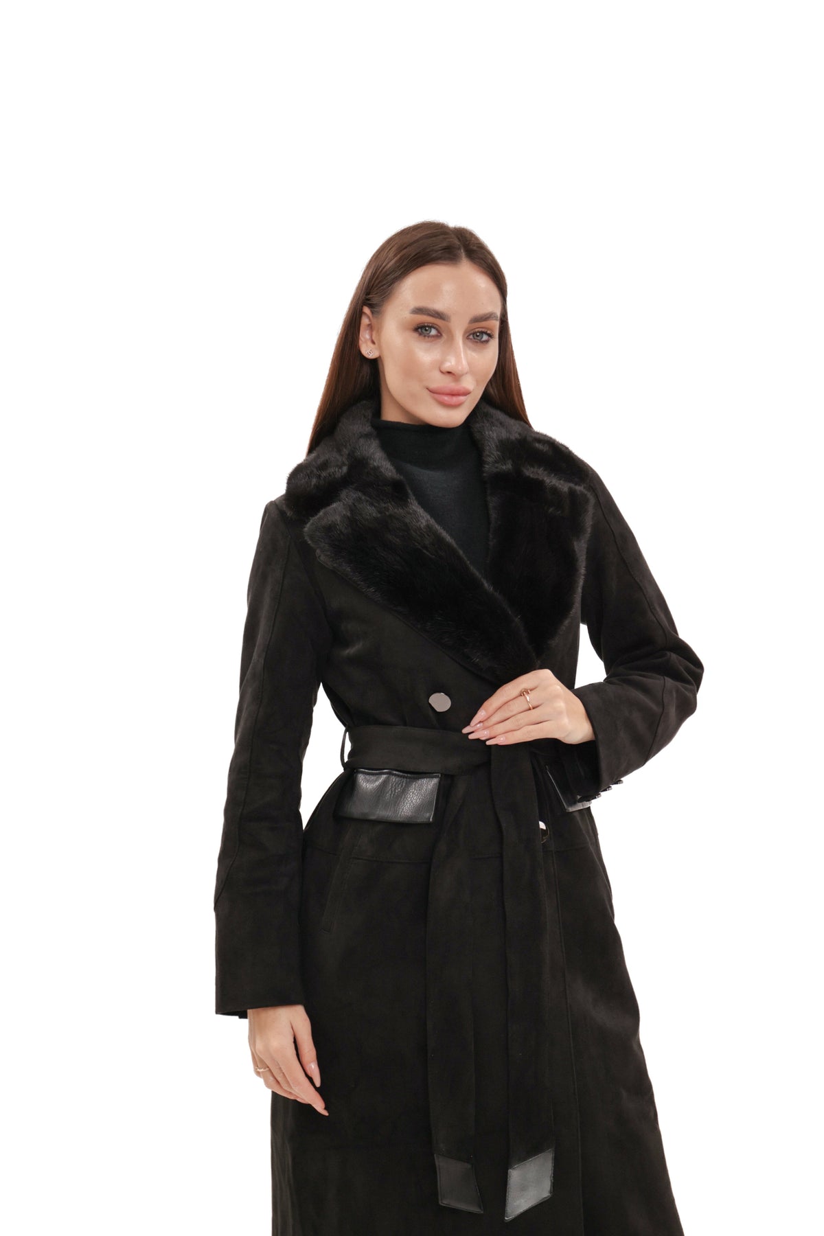 Genuine  Mink Fur Eco Suede Coat