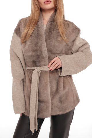 Melia Genuine Mink Fur Virgin Wool Coat