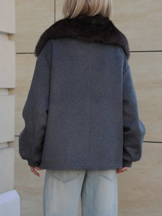 Rimini Genuine Fur Trim Wool Blend Parka in Graphite