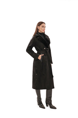 Genuine Mink Fur Eco Suede Coat