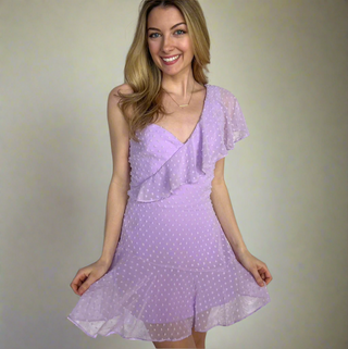 Ace Mini Dress - Lilac Swiss Dot Dress - Glamourous Grace