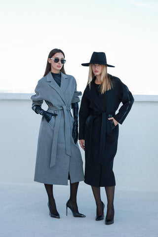 Logan Leather Trim Cashmere Blend Overcoat in Grey