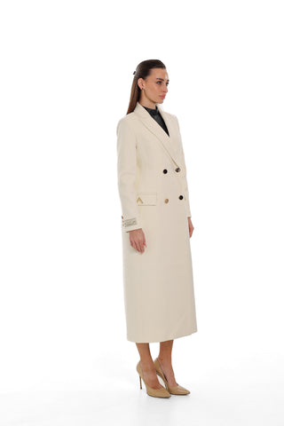 Alaska Longline Cashmere Wool Blend Coat in Ivory
