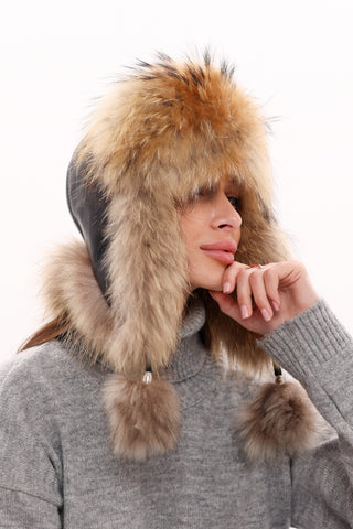 Genuine Racoon Fur Genuine Leather Hat