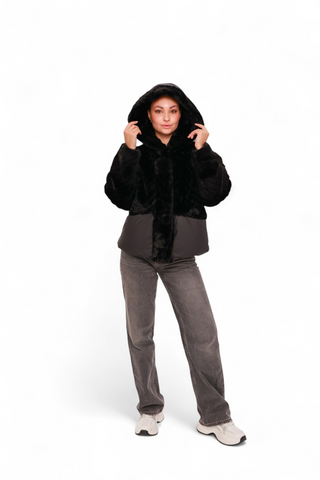 Montana Eco-Fur Down Coat in Black