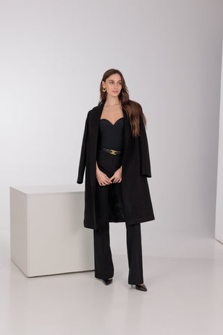Geneva Classic Wraparound Wool Blend Overcoat in Black