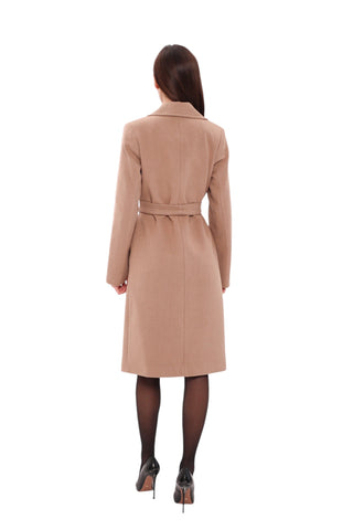 Geneva Classic Wraparound Wool Blend Overcoat in Camel
