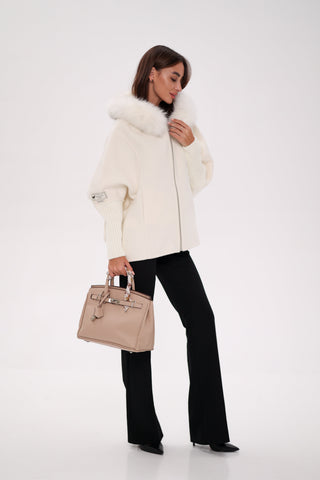 Saga®Furs Hooded Polar Fox Wool Alpaca Coat
