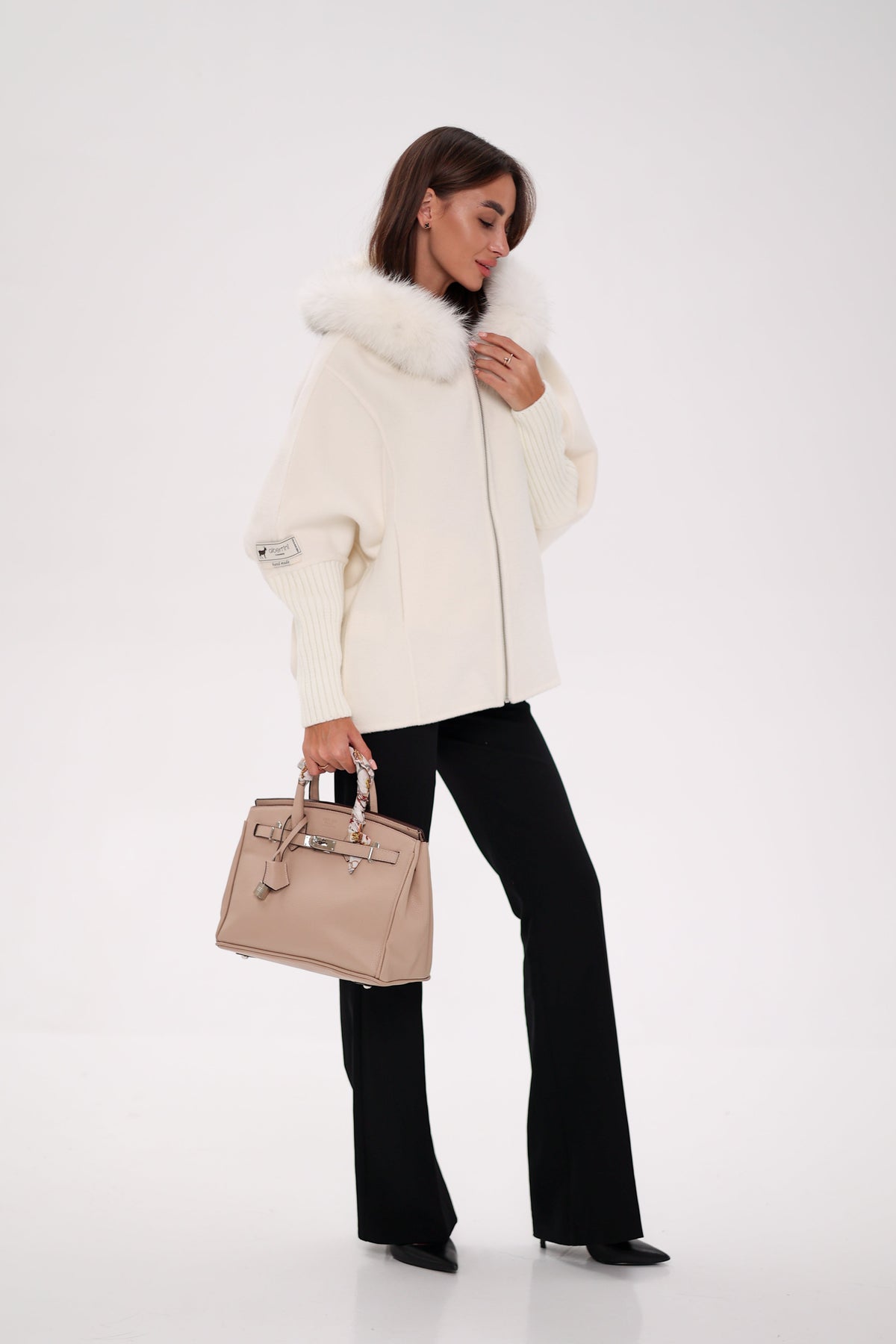 Saga®Furs Hooded Polar Fox Wool Alpaca Coat