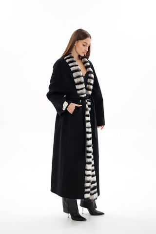 Genuine French Orylag Fur Italian Cashmere Wool Coat