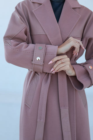 Rose Leather Trim Cashmere Blend Overcoat