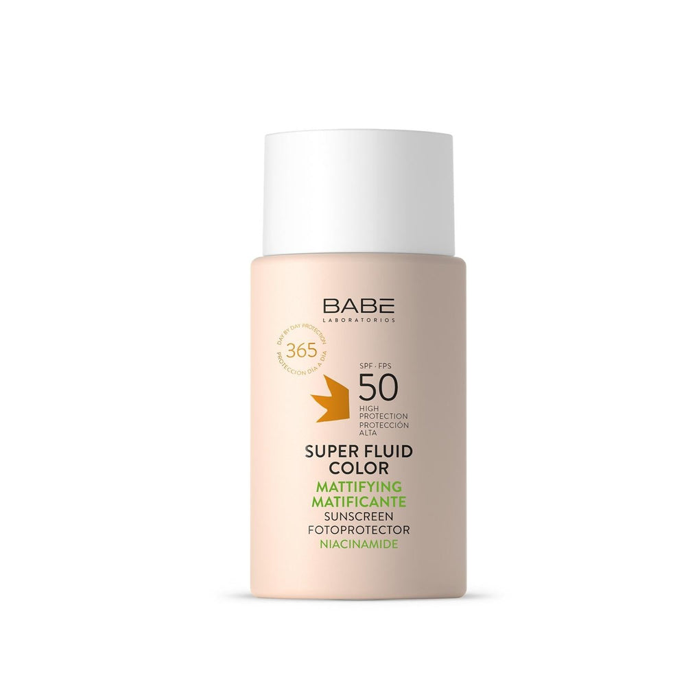 Babe Facial Sunscreen SPF50: Mattifying Tinted Sunscreen for Oily Skin - Color Correcting Super Fluid - High UVA/UVB Protection, 50ml - Glamourous Grace