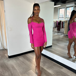 Zoe Mini Dress - Hot Pink - Long Sleeve Short Dress - FINAL SALE - Glamourous Grace