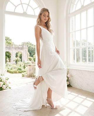 Satin High Heel Wedding Sandals with Double Pearls Ankle Strap