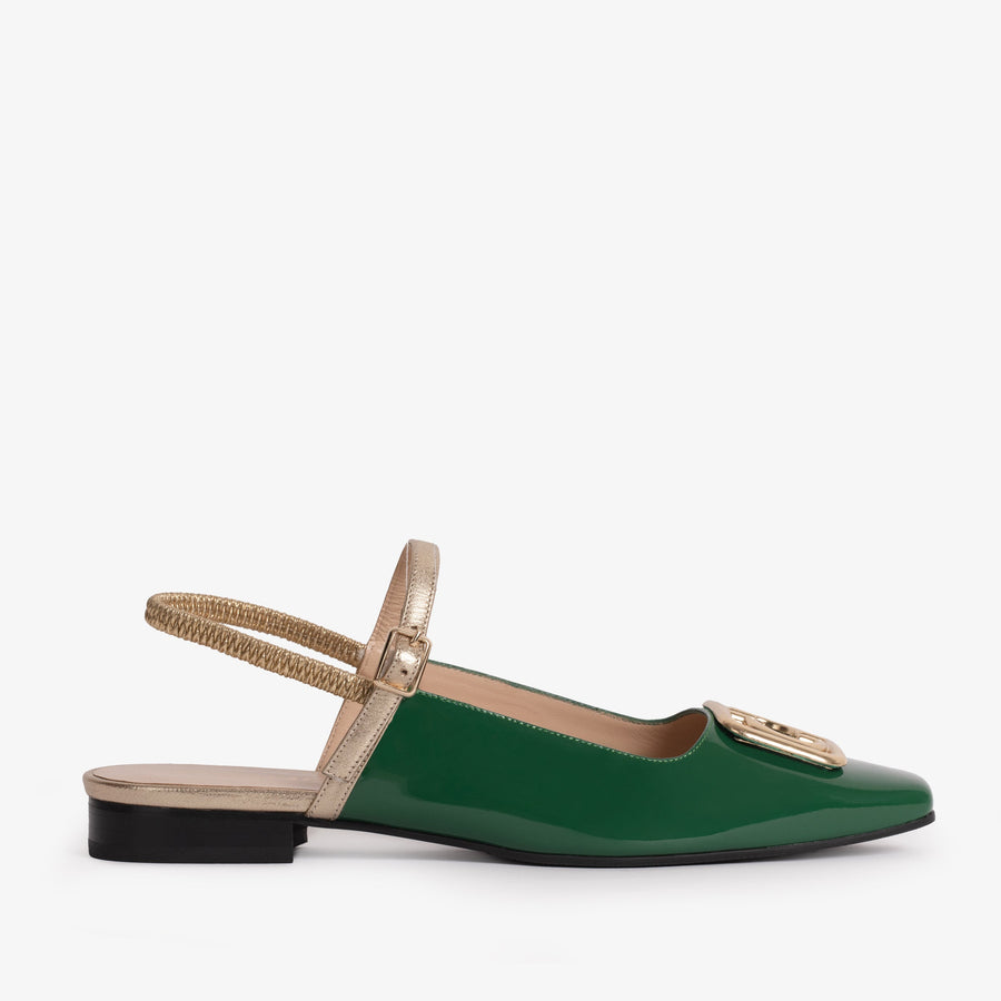The Rosalinda Green Patent Leather Women Flat Slingback Sandal - Glamourous Grace