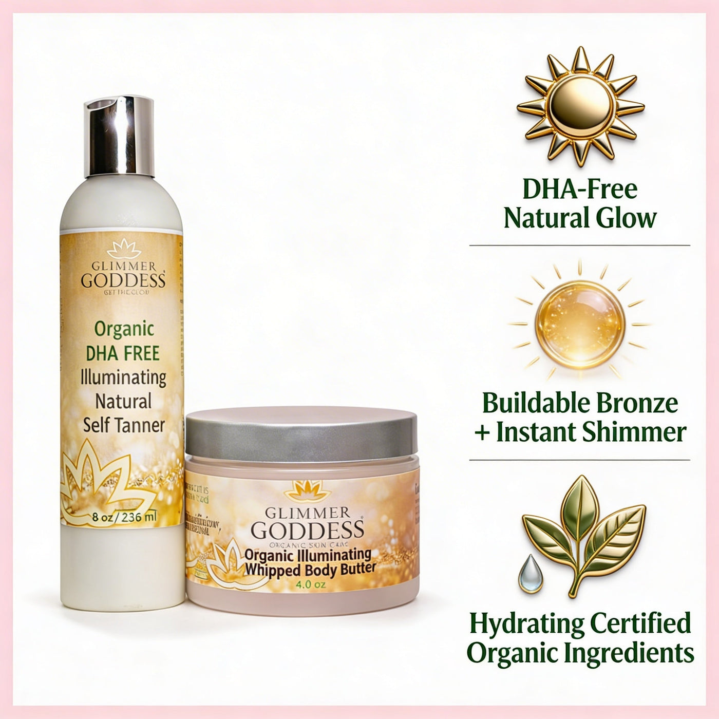 Organic DHA-Free Self Tanner + Bronzing Shimmer Bundle - Glamourous Grace