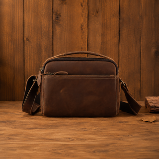 Crazy Horse Leather Crossbody Bag for Men, Premium Casual Commuter Shoulder Bag, Multifunctional Horizontal Men's Bag